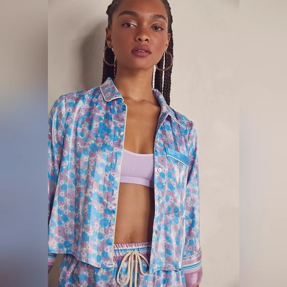 Free People Pillow Talk Satin Short Pajamas Cool Lavendar Combo XS - Picture 10 of 11